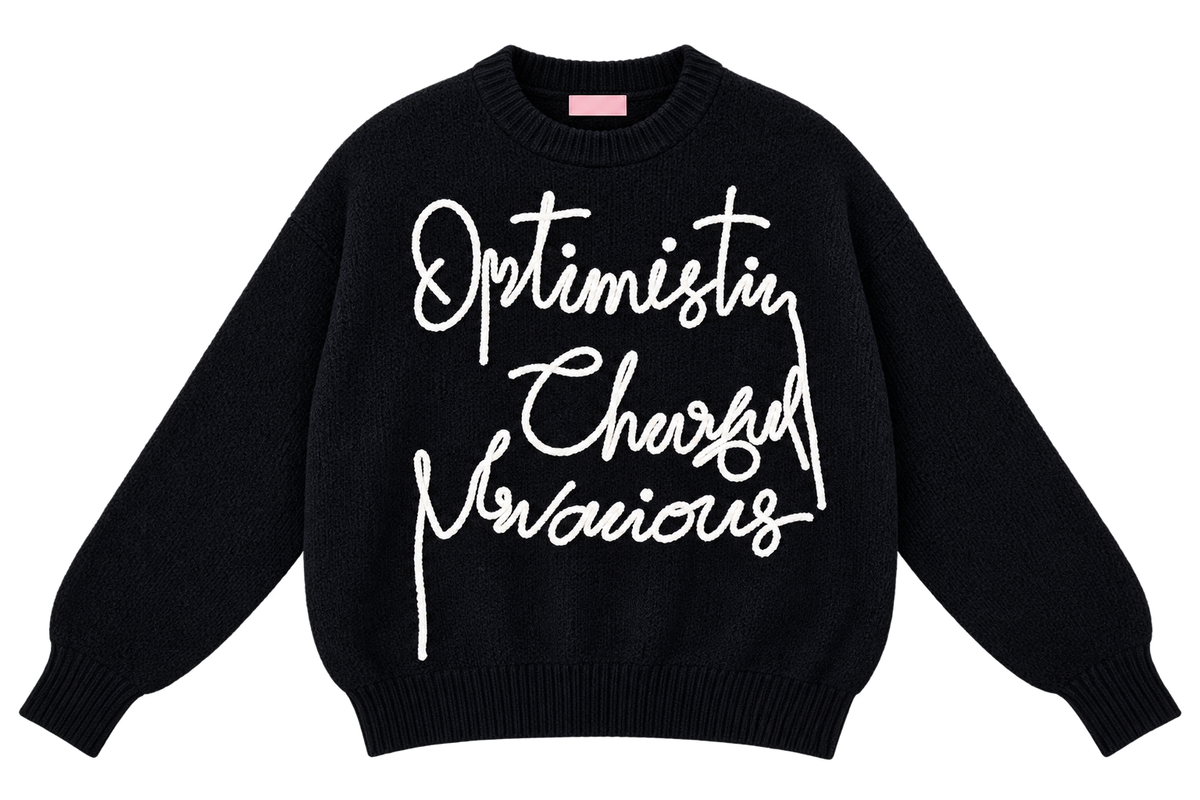 Black Midnight Script Fuzzy Knit Sweater