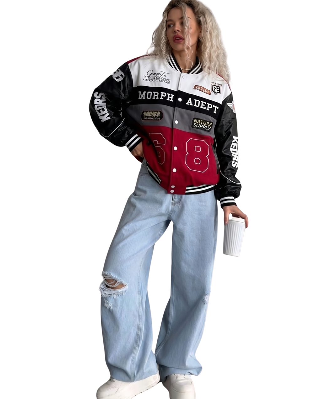 Racing Jacket Unisex Bomber red Jacket with leather Sleeves