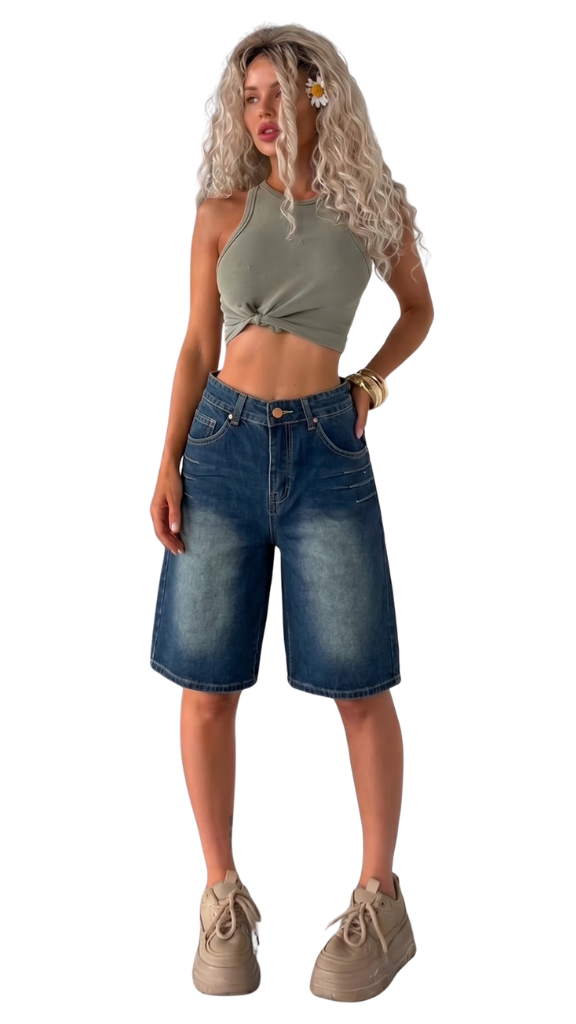Vintage Wash Slouchy Denim Jorts -custom painted back pocket