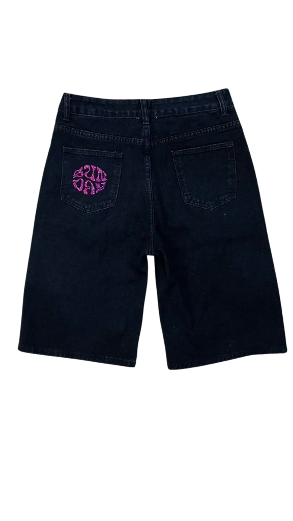Black Wide-Leg Denim Jorts