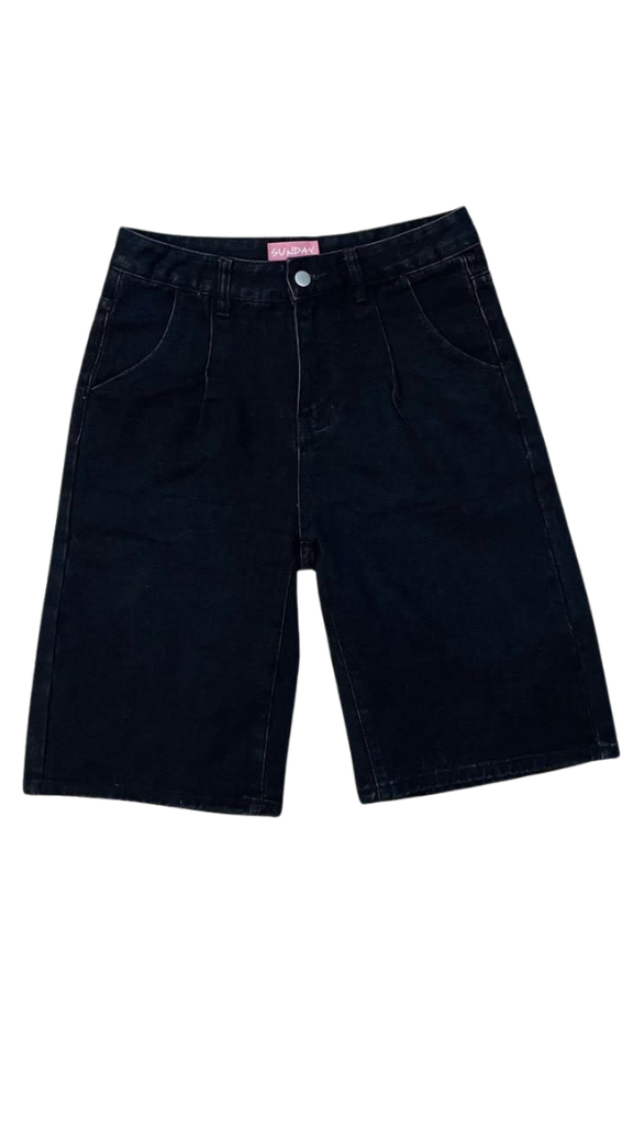 Black Wide-Leg Denim Jorts