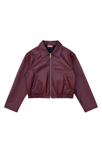 Burgundy Zip-Up Leather Jacket