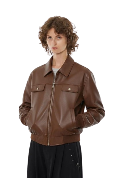 Brown Leather Bomber Jacket