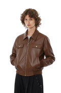 Brown Leather Bomber Jacket