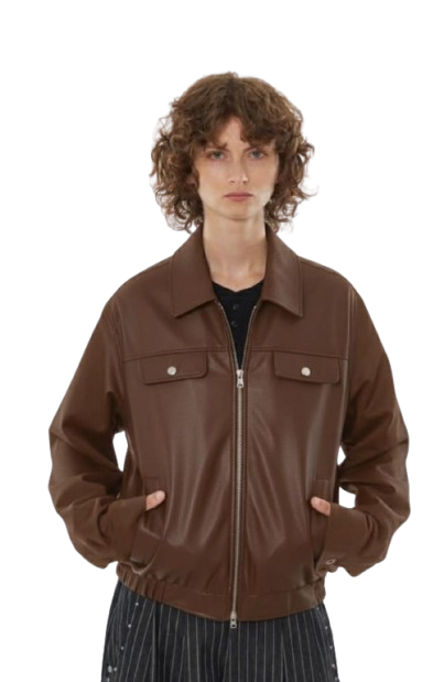 Brown Leather Bomber Jacket